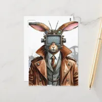 Vintage Steampunk Rabbit Man With a TV on His Head Postcard