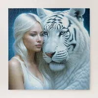 Mystical White Tiger and Woman Jigsaw Puzzle