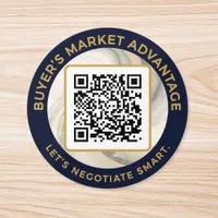 Buyer’s Market QR Contact | Navy & Gold Marble Classic Round Sticker
