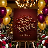 Luxury Burgundy Gold Swirled Script Retirement Foam Board
