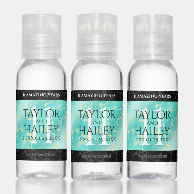 Elegant 11th Turquoise Wedding Anniversary Hand Sanitizer