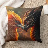Eye to Eye with a Phoenix and a Dragon Throw Pillow