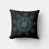 Light Teal and Black Sharp Mandala Throw Pillow