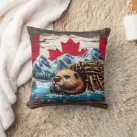 Canadian Beaver Building Its Lodge by Water Throw Pillow