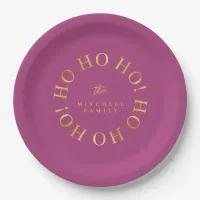 Magenta Gold Christmas Ho Ho Ho ID1009 Paper Plates