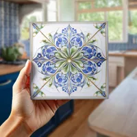 Classic Floral Tile Pat#13 Blue Green ID1078