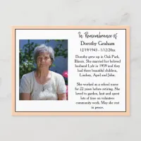 Remembrance Card for Funeral Or Memorial Keepsake