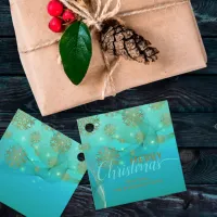 Glowing Teal Winter Wonderland Merry Christmas Favor Tags