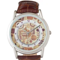 Modern Pattern with organic wood tones and Numbers Watch