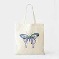 watercolor aqua blue purple butterfly tote bag