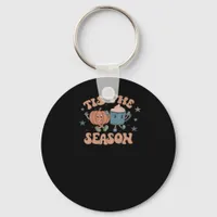 Tis The Season Pumpkin Fall Coffee Retro Keychain