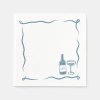 Whimsical Hand Drawn Wine Wedding Chic Dusty Blue Napkins