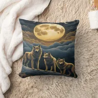 Enchanted Wolves Under the Full Moonlight Throw Pillow