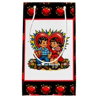 Valentine's Day | Retro Pop Art Boy and Girl Small Gift Bag