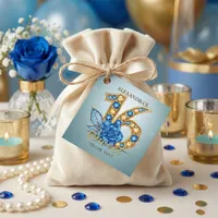 Blue Gold Diamonds Sapphire Rose Sweet 16 Birthday Favor Tags