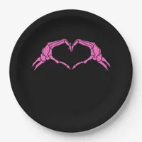 Skeleton Hands Heart Sign Retro Halloween Paper Plates