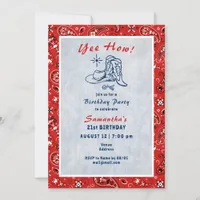 Yee How Western Paisley Denim Blue Jeans Birthday Invitation