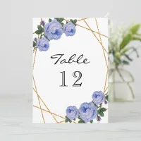 Elegant Gold Glitter Geo Blue Floral Table Number