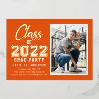 Grad Party | Bright Orange Photo Graduation Foil Invitation