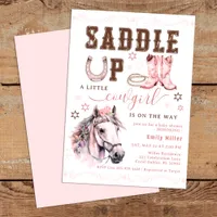 Pink Saddle Up Cowgirl Baby Shower Invite
