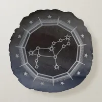 Dark Zodiac Astrology: Leo Black & Silver Round Pillow