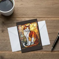 Charming Stained Glass Style Orange and White Cat  Card