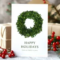 Watercolor Boxwood Wreath Happy Holidays Botanical Holiday Card