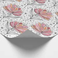 Floral Abstract Doodle Art Style Pink Peach Wrapping Paper