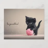 Black Kitten Playing with Pink Ball of Wool Postcard