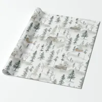 Winter Watercolor Woodland Forest Cabins Wrapping Paper