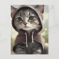 Adorable Kitten Wearing a Hoodie Postcard