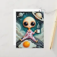 Alien Coffee With Egg and Coffee Sits on Rock Postcard