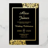 Mandala Frame Elegant Black Gold Foil Wedding Invitation