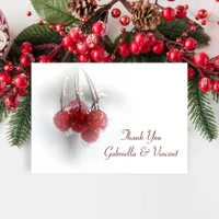 Red Berries Winter Wedding Thank You Notes Flat