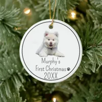 Personalized 20XX Dogs First Christmas Photo  Ceramic Ornament