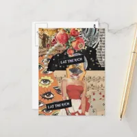 Unique Eat the Rich Mixed Media Collage Postcard