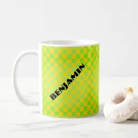 Retro 90s Lemon Yellow Lime Green Checkerboard Coffee Mug