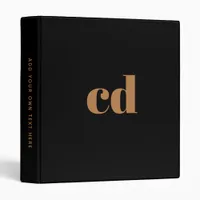 Black gold monogram modern office school 3 ring binder