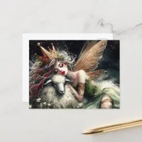 Fantasy Sleepy Fairy Queen and Her Sheep Postcard