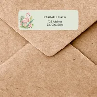 Pink flamingo sage green return address  label