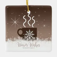 Mug Steaming Hot Drink w/Snow Border Brown ID595 Ceramic Ornament