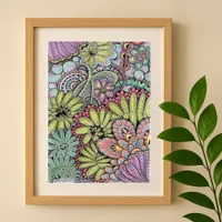 Intricate Hand-Drawn Floral Bohemian Chic Art Poster