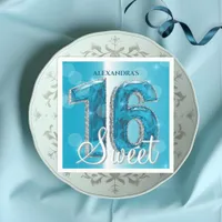 Elegant Chic Glam Blue Sapphire Gemstone Sweet 16 Napkins