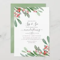 Watercolor Holly Jolly Christmas Sip and See Invitation