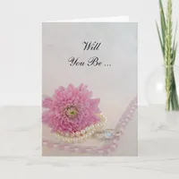 Pink Flower, Lace Rings Will You Be My Bridesmaid Invitation