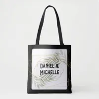 Modern Arched Black Gold Wedding Botanical Theme Tote Bag