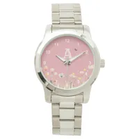 Pretty Colors Watercolor Wildflowers and Monogram Watch