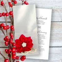 Red Poinsettia White Pearls Winter Wedding Program