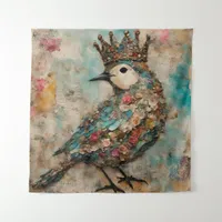 Bird in a Crown Mixed Media Collage Tapestry