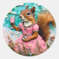 Adorable Squirrel in a Pink Dress Classic Round Sticker